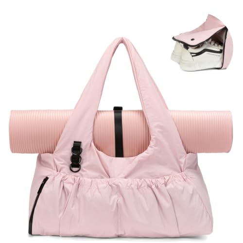 Yoga Mat Bag Yoga Bag for Women with Mat Holder Large Sport Gym Bag with Adjustable Yoga Mat Strap Shoes Compartment - color: Pink
