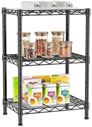 Golpart 3Tier Adjustable Storage Shelves Metal Wire Shelving Standing Shelf - color: Black, size: 3-tier-11.6"Dx17.6"Wx29.8"H
