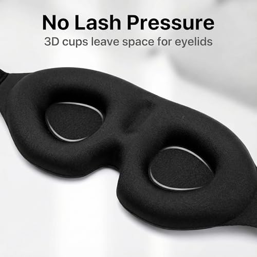 Sleep Mask 3D Contoured Black 1pc Eye Cover with Deep Cup Design Adjustable Strap Soft Touch Fabric for Night Rest Travel Naps Office Breaks and Daily Wind Down - color: Black