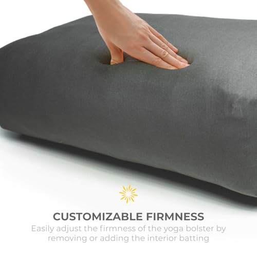엑스트라 펌 라지 요가 볼스터, 61 x 30.5 x 15.2cm(24 x 12 x 6인치) 신치 또는 지퍼 요가 베개, 스튜디오용 탈착식 커버가 있는 직사각형 면 쿠션, 1팩 또는 2팩 - color: 차콜 - 신치 커버, size: 1팩