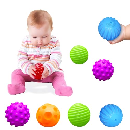 Montessori Toys for Babies 3 Months+, Baby Balls 3 to 12 Month for Babies & Toddlers 3M+, Textured Multi Ball Set Colorful & Soft Squeezy Sensory Toys. Stress Relief Balls for Infant (4 Pack) - style: Bright Multicolor 4 Balls