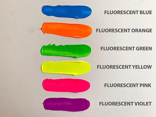 milo Fluorescent Acrylic Paint Set of 6 Colors | 8 oz Bottles | Student Neon Colors Acrylics Painting Pack | Glows UV in Black Light | Non-Toxic Arts & Crafts Paints for Artists & Hobby Painters | Made in USA | Glows in Black Light, AP Certified Non-Toxic
