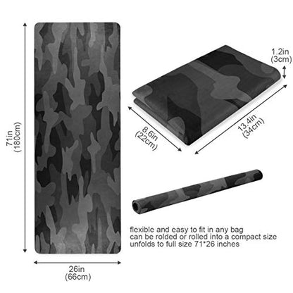 Travel Yoga Mat 71" x 24" Non Slip Natural Rubber Foldable Exercise Mat Ultra Thin 1.5mm Lightweight for Fitness, Pilates & Home Workout, Charcoal Black Grey Camo