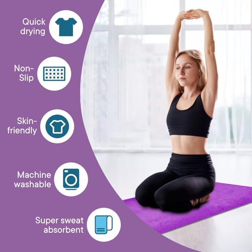 Yoga Towels, Non Slip Hot Yoga Mat Towel with Grip Dots,Super-Absorbent Soft Microfiber Yoga Blanket for Pilates, Fitness and Workout 72inch x 24inch - color: Purple