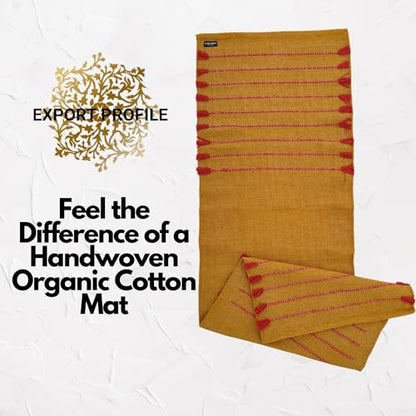 Indian Handmade100 % Organic Anti Skid Multi Colour Cotton Yoga Mat - Eco-Friendly Hand-Woven Rug - Non-Slip & Thick (24”x72”x5mm) for Hot yoga & Everyday Fitness at Home - Comfortable & Foldable Extra-Long Mat - color: Multi 13