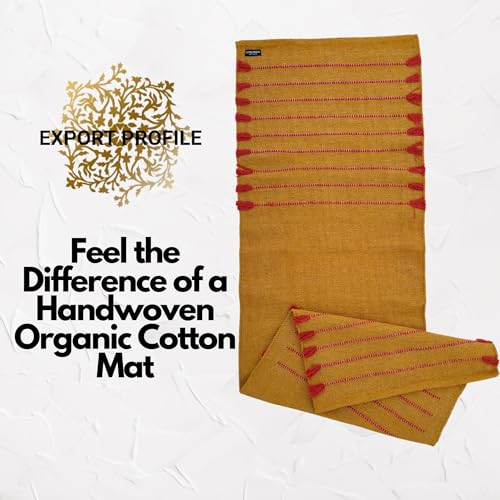 Indian Handmade100 % Organic Anti Skid Multi Colour Cotton Yoga Mat - Eco-Friendly Hand-Woven Rug - Non-Slip & Thick (24”x72”x5mm) for Hot yoga & Everyday Fitness at Home - Comfortable & Foldable Extra-Long Mat - color: Multi 13