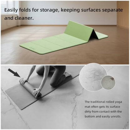 LVME Foldable Yoga Mat, 71"x24"x1/3" Thick(8mm), Non Slip Exercise Mat - color: Green+Black