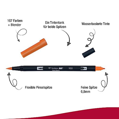 Tombow Dual Brush Pen, Abt, No. 905 (AB-T905) - color: 905 Orange