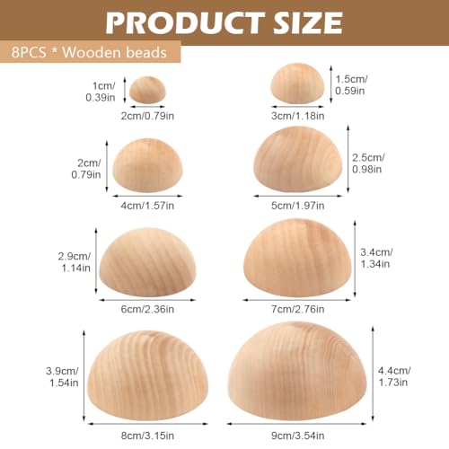 8 Pcs Half Round Pottery Tools Set, 8 Sizes Wooden Hemisphere Ceramic Top Tool, Pottery Plate Press Tool Clay Tools for Making Ceramic Bowls and Plates