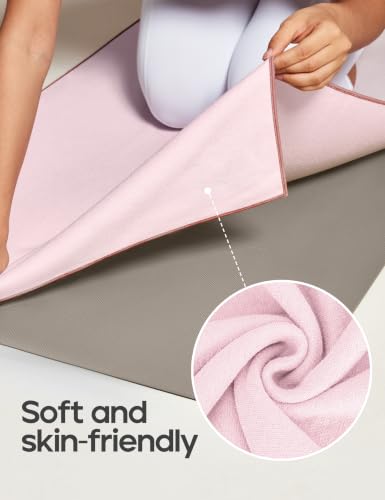 Heathyoga Yoga Mat Towel Non Slip for Hot Yoga Towel with Silicone Grip & Free Spray Bottle, 72"X26" Extra Large Microfiber Yoga Towel for Bikram, Pilates, Fitness - color: Pink