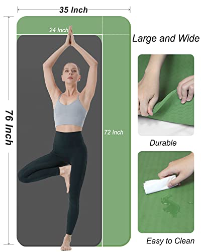 YR Large Exercise Mat 76"x35" 10mm Thick TPE Yoga Mat Non Slip | Workout mats, home gym, anti-tear, easy-to-clean, odor-less, excellent cushion, with yoga bag - color: Green