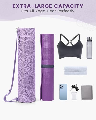 Gonex Yoga Mat Bag, Full-Zip Mat Carrier | 600D Oxford Fabric, Wet Pocket, Front Zip Pocket, Adjustable Strap, Fits Mats up to 26" - color: Lilac Purple