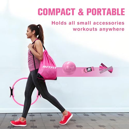 RitFit Pilates Ring 14 Inch Magic Fitness Circle for Inner Thigh Toning | Bonus Workout Guide & Storage Bag Included, Lightweight & Portable, Pilates Yoga Full Body Toning - style: Pink Kit