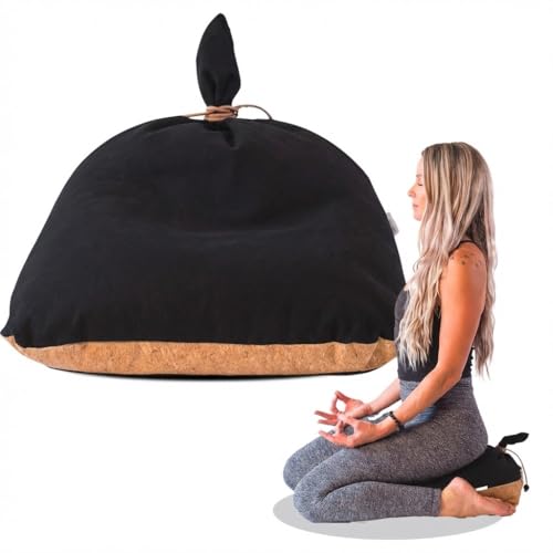 MONK & LLAMA Meditation Cushion Floor Cushion for Yoga & Sitting – Zafu Pillow for Proper Posture & Spinal Alignment, Comfortable Buckwheat Support with Washable Cover for Meditation, Home & Office - color: Black