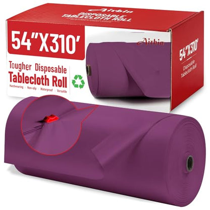 Plastic Table Cover Roll, 310 Ft X 54 In Plastic Table Cloth Disposable | Purple Plastic Tablecloth Roll with Cutter PEVA Disposable Tablecloth for Birthday, Graduation Party, Bridal Shower, Wedding - color: Purple, size: 3720" x 54" (Rectangular)
