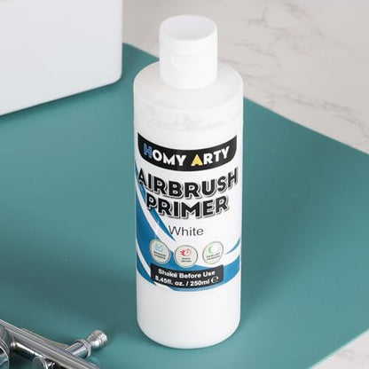 HOMY ARTY Airbrush Primer - White, 8.45 fl.oz 250ml Acrylic Primer | for Airbrush Paint, Quick-Drying Matte Finish for Acrylic Paint with Excellent Adhesion to Plastic Models, Metal, Canvas - color: White