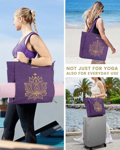 Gonex Yoga Mat Bag with Zipper Mat Carrier Canvas Gym Tote | Durable Canvas, Zipper Closures Prevent Slipping, Quick Access, Bottle Holder, Fits Yoga Blocks, Gym & Travel Use - color: Purple, size: X-Large(19.5×7×17inch)