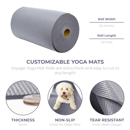 Voyage 5mm Thick Yoga Mat Roll, 50ft x 24in - color: Cool Gray