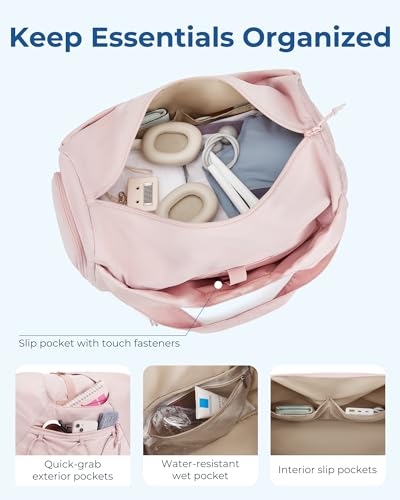 BAGSMART Gym Bag for Women, Lightweight Duffel with Shoe Compartment, Tote Bag with Wet Pocket for Yoga Travel, Camel - color: Camel, style: Casual Tote
