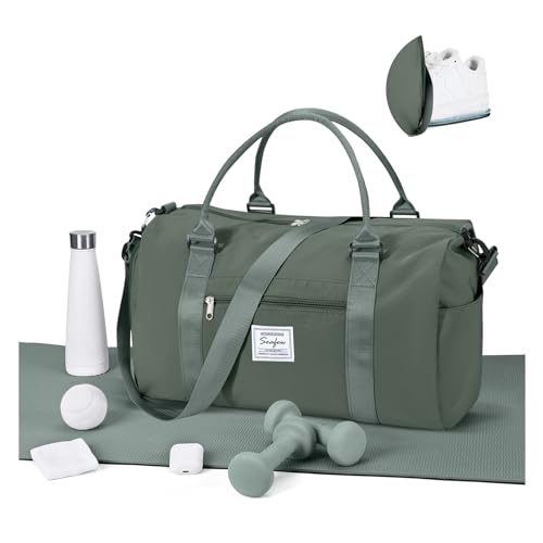 Gym Bagsfor Women Men with Shoes Compartment Sports Duffle Bag Personal item travel Duffel Bags Tote Bags Small Carry on Weekender Overnight Bags Workout Dance Bag Hospital Holdalls Dark Green - color: A12-Olive Green