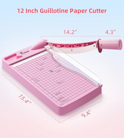 Firbon 12 Inch Guillotine Paper Cutter, Heavy Duty Paper Trimmer, Pink | 12-Sheet Capacity | Dual Scales | Paper, Cardstock & Photo Trimming | Scrapbooking Crafts | Office, Home & Studio Use - color: Pink