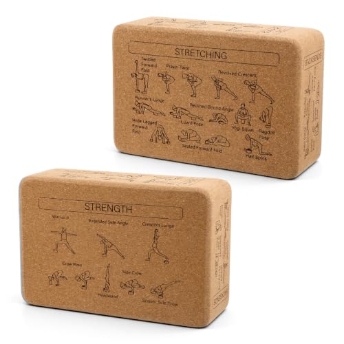 2 Pack Cork Yoga Blocks, Yoga Poses Teaching Cork Blocks for Beginners & Experts, Eco-Friendly High Density Non-Slip Fitness Block for Better Support, Balance & Comfort (9 x 6 x 3 Inches)
