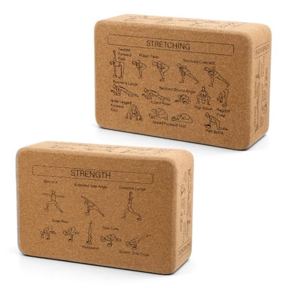 2 Pack Cork Yoga Blocks, Yoga Poses Teaching Cork Blocks for Beginners & Experts, Eco-Friendly High Density Non-Slip Fitness Block for Better Support, Balance & Comfort (9 x 6 x 3 Inches)