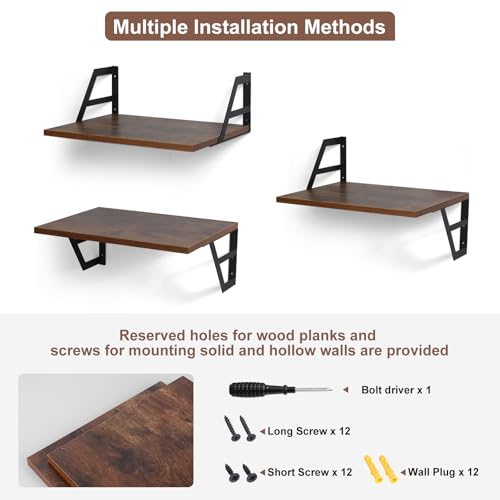 Tectocker-DOU 2 Pc Deep Floating Wall Shelves, Heavy Duty, 15.7×11.8, Brown - color: Brown, size: 15.7W×11.8D