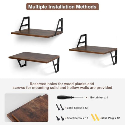 Tectocker-DOU 2 Pc Deep Floating Wall Shelves, Heavy Duty, 15.7×11.8, Brown - color: Brown, size: 15.7W×11.8D