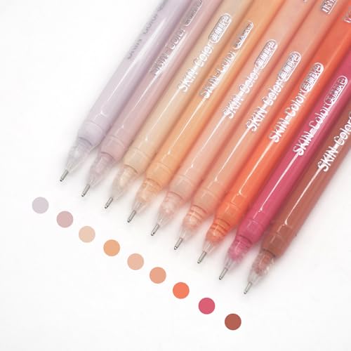 Gel Pens with 0.6mm Fine Point, 9 Colors Acrylic Drawing Gel Pen | Smooth Writing Pen Set for Journaling, Colour of Skin, Drawing Pencils for Adult Coloring Books - color: Colour of Skin
