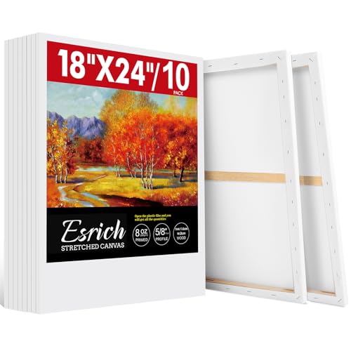 ESRICH 18x24 Inch Stretched Canvas for Painting, 10Pack Large Canvas for Painting, Primed Acid-Free Cotton Blank Canvases, Art Paint Canvases for Oil, Watercolor, Acrylic Paint, Gouache. - size: 18x24in-10Pack