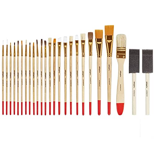 KINGART 25-Piece Paint Brush Set, Acrylic, Oil, Watercolor Gouache Paints, Face & Nail, Miniature Detailing & Rock Painting