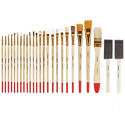 KINGART 25-Piece Paint Brush Set, Acrylic, Oil, Watercolor Gouache Paints, Face & Nail, Miniature Detailing & Rock Painting