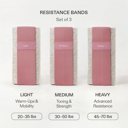 Premium Loop Resistance Bands Set - Non Slip Fabric Booty Bands for Glutes & Legs (Light, Medium, Heavy) | Hip Bands for Pilates, Strength Training & Home Workouts - color: Dusty Rose