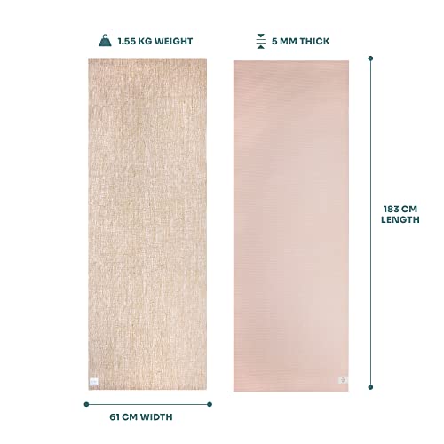Myga Jute Yoga Mat, High Performance Vegan Floor Exercise Mat, Eco Friendly Biodegradable Yoga Mat with PVC Backing,72" x 24", 0.2" Thickness - color: White