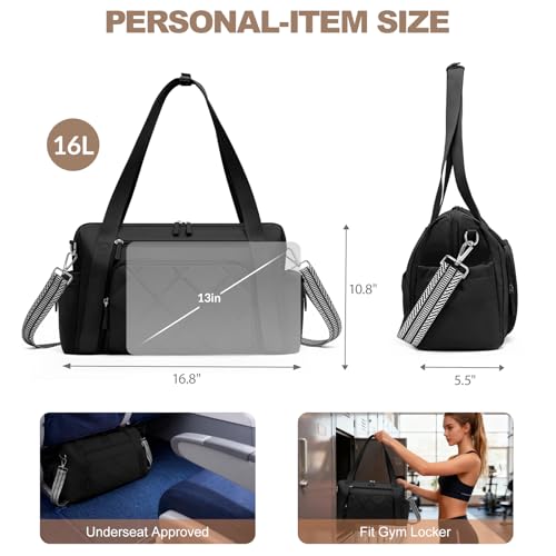 SYTRAH Gym Bag for Women, Duffle Sport Purse for Travel & Dance Black - color: Black(No shoe compartment)