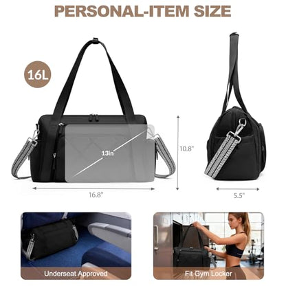 SYTRAH Gym Bag for Women, Duffle Sport Purse for Travel & Dance Black - color: Black(No shoe compartment)