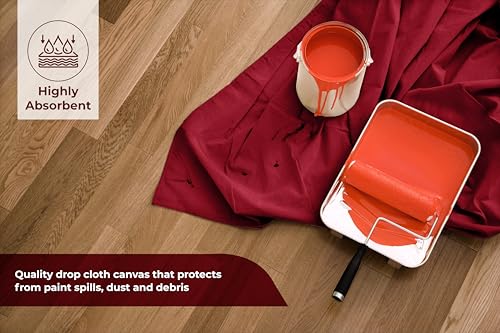 Canvas Drop Cloth for Painting 9x6 feet Pack of 2-8oz Painters Drop Cloths for Painting - All Purpose Canvas Tarps for Floor & Furniture Protection - Recycled Cotton Fabric - color: Red, size: 9x6 Ft - 2 pc