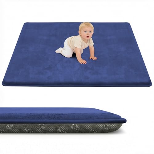 ACOMOPACK 1.3" Thick Baby Play Mat for Floor 59x71"-Large Water-Repellent&Non-Slip Memory Foam Mat for Kids,Toddlers,Soft Velvet Nursery Rug for Tummy Time&Crawling,Yoga,Tatami Style(Blue) - color: Blue, size: 59"×71"