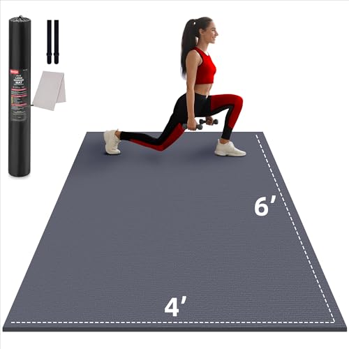 GymCope Large Exercise Mat for Home Workouts, 12x6/10x6/9x6/8x6/7x5/6x4 ft | (7mm) Extra Thick Workout Mat, High-Density Gym Mat for Cardio, Jump Rope, MMA, Weights (Shoe-Friendly) - color: 6'*4'Dark Grey