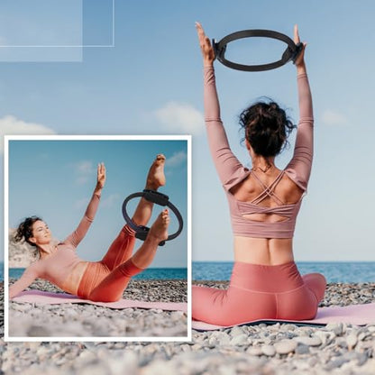 Syhood Pilates Ring 11. 81 Inch Pilates Circle Yoga Ring Magic Lightweight Flexible Workout Equipment for Fitness Physical Therapy Resistance Exercise Arms Legs - color: Black