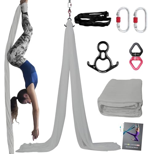PRIOR FITNESS Aerial Silks Kit, SGS&CE Certified, 9/15/20Yards - color: Silver, size: L(20 Yards)