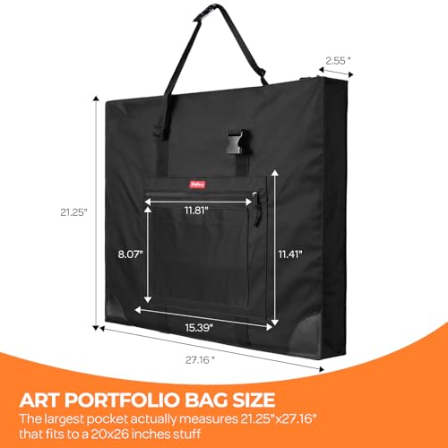 Nicpro Wide Gusset Art Portfolio Case 20 x 26”, Large Tote Bag for Artwork | Adjustable Shoulder Strap, 600D Fabric, Durable Leather Corners, Waterproof, Portfolio for Artist Canvas Sketching Drawing - size: 20 x 26 inches