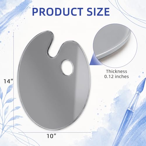 10x14 Inch Handy Oval Natural Grey Tempered Glass Palette | Durable Artist Paint Mixing Pallet for Oil, Acrylic, and Watercolor Painting