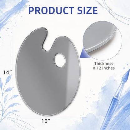 10x14 Inch Handy Oval Natural Grey Tempered Glass Palette | Durable Artist Paint Mixing Pallet for Oil, Acrylic, and Watercolor Painting
