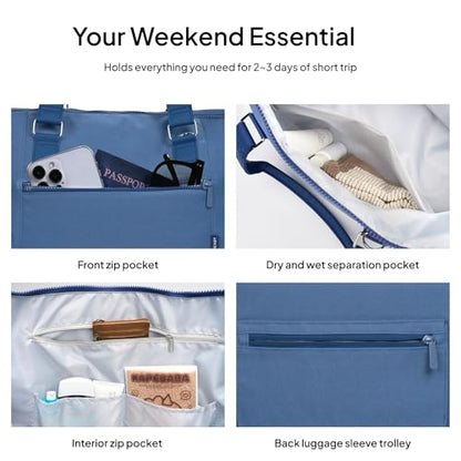 Travel Duffle Bag for Women, 40L Weekender Bags Airline Approved Carry On with Shoe Compartment & Waterproof Wet Pocket, Durable Nylon Weekender Overnight Bag for Travel, Gym, Business Trip, Blue - color: Blue