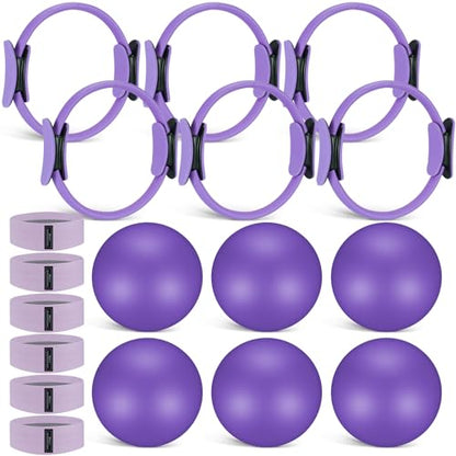 Seenelling 18 Pcs Pilates Ring and Ball Bulk Home Pilate Kit - color: Purple