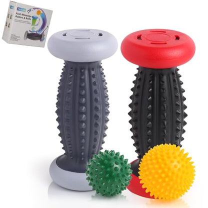 Plantar Fasciitis Relief, Foot Roller & Massager for Plantar Fasciitis, Neuropathy & Reflexology - 2 Foot Massage Roller & Ball (RedGray, Large) - color: Redgray