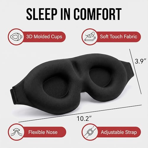 Sleep Mask 3D Contoured Black 1pc Eye Cover with Deep Cup Design Adjustable Strap Soft Touch Fabric for Night Rest Travel Naps Office Breaks and Daily Wind Down - color: Black