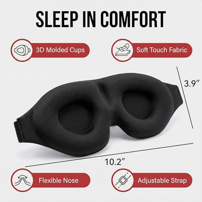 Sleep Mask 3D Contoured Black 1pc Eye Cover with Deep Cup Design Adjustable Strap Soft Touch Fabric for Night Rest Travel Naps Office Breaks and Daily Wind Down - color: Black